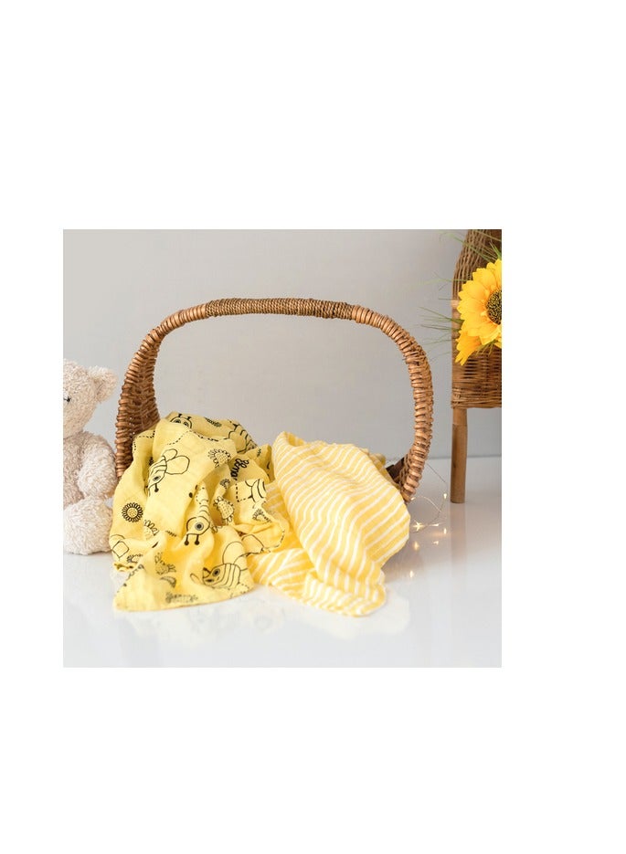 Milk&Moo Buzzy Bee Baby Swaddle Blanket, Oeko Tex Certified 100%Cotton, Muslin Swaddle Blankets, Ultra Soft, Breathable, Lightweight, Set of 2 Muslin Blanket for Boys and Girls - Image 4