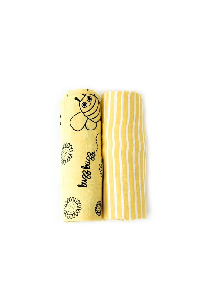 Milk&Moo Buzzy Bee Baby Swaddle Blanket, Oeko Tex Certified 100%Cotton, Muslin Swaddle Blankets, Ultra Soft, Breathable, Lightweight, Set of 2 Muslin Blanket for Boys and Girls - Image 5