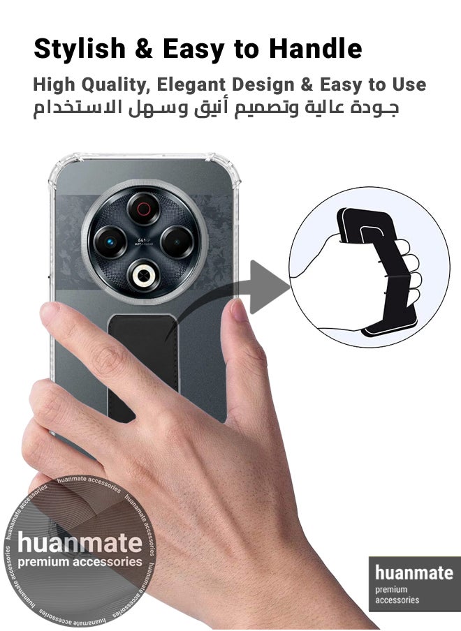 Tecno Spark 30C 4G Magnetic Case With Hand Grip Holder & Kickstand - Strong Grip for Magnetic Car Holder, Stylish & Functional, Ultimate Convenience & Hands-Free Viewing - Clear/Black