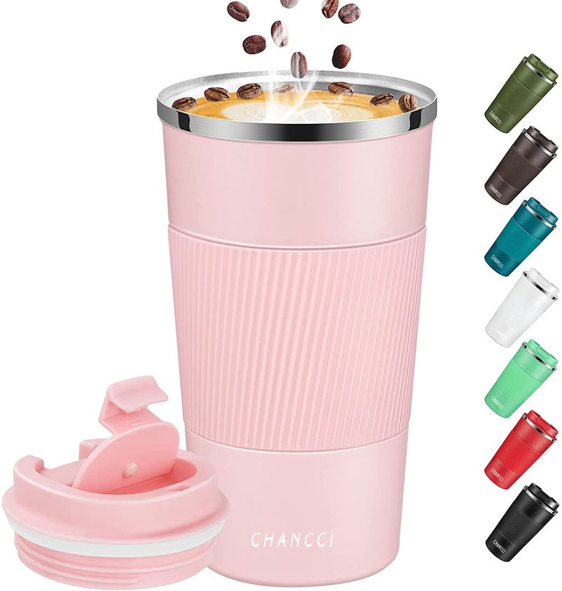 Travel Coffee Mug Spill Proof Leakproof 16 oz Insulated Coffee Mug with Screw Lid Stainless Steel Vacuum Tumbler Reusable Thermal Coffee Cup to go for Hot and Cold Drinks 510mlPink