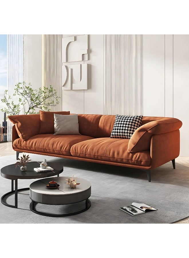 Comfynest Cushion Back Modern Wood Sofa Pillow Top Arm - Abrasive Cloth 160 X 90 X 85 Cm Brown - Image 1
