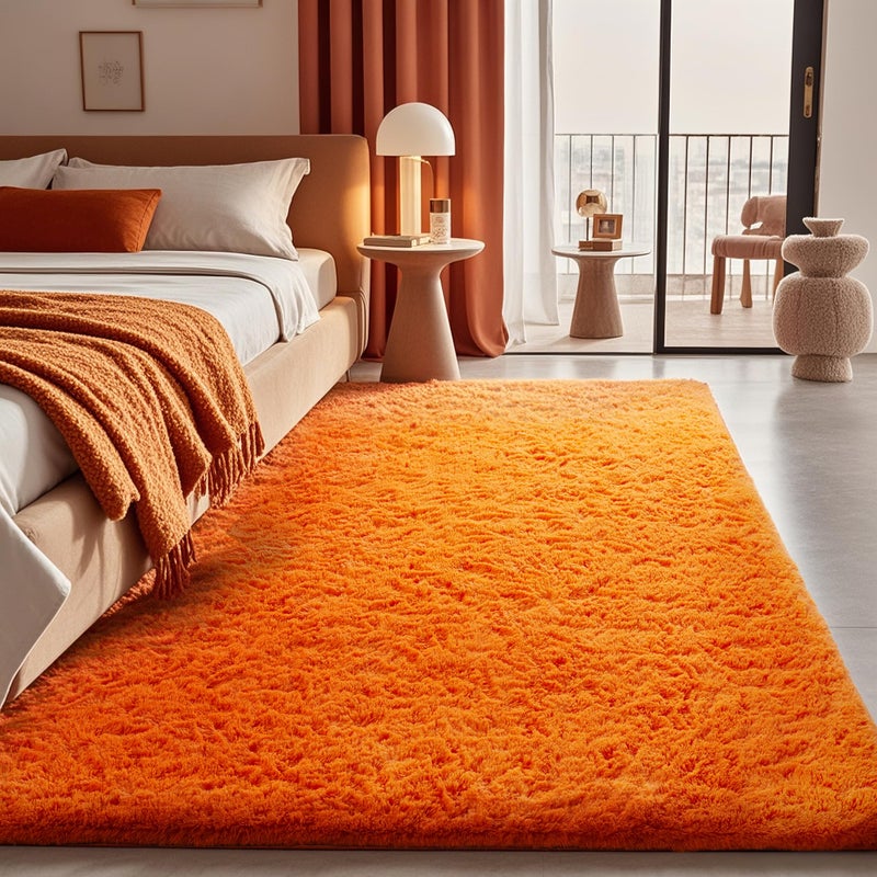 Ophanie Orange Fall Rugs for Bedroom Living Room, Fluffy Fuzzy Furry Carpet, Plush Soft Shaggy Bedside Indoor Floor 4x6 Area Rug for Kids Girls Boys Baby Teen Dorm Nursery Home Decor Aesthetic - Image 1