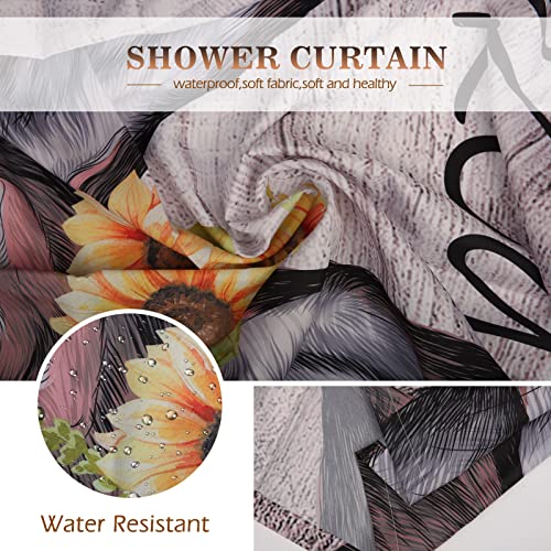 Aimego Donkey Sunflower Shower Curtain Farm Animal with Sunflower Wooden Rustic Country Farmhouse Shower Curtain Set with 12 Hooks for Bathroom Decor Accessories Bathtub Curtain, 72"x72" - Image 4