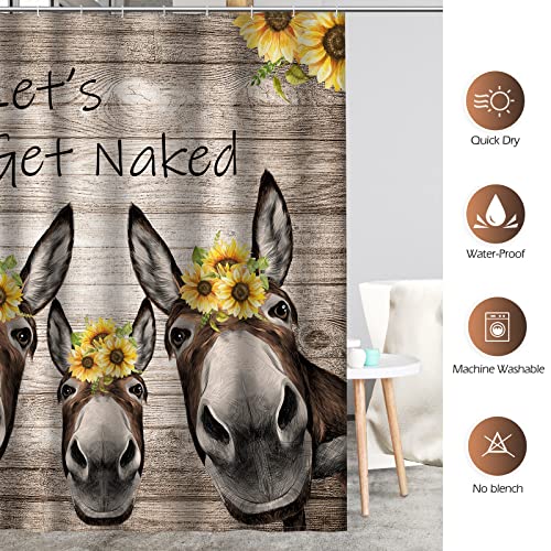 Aimego Donkey Sunflower Shower Curtain Farm Animal with Sunflower Wooden Rustic Country Farmhouse Shower Curtain Set with 12 Hooks for Bathroom Decor Accessories Bathtub Curtain, 72"x72" - Image 5