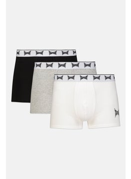 Men 3 Pcs Brand Logo Boxer Brief, Black/Grey/White