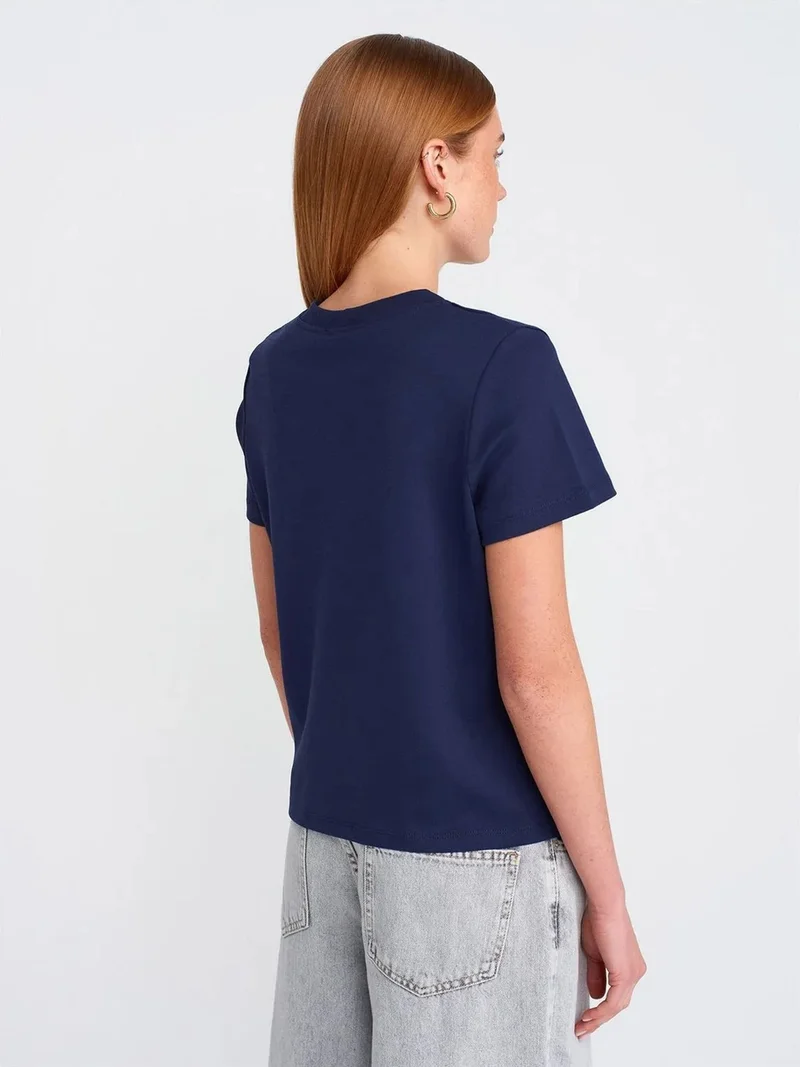 Dilvin Dilvin Women's Cotton Crew Neck T-Shirt With Embroidery