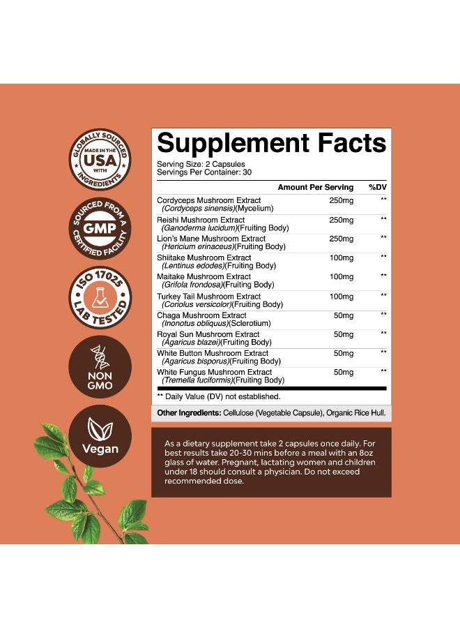 Natures Craft Nootropic Brain Focus Mushroom Supplement - Lions Mane Mushroom Complex and Reishi Mushroom Immune Support Adaptogen Blend - 10X Mushroom Blend for Natural Sugar Balance and Mental Focus - Image 2