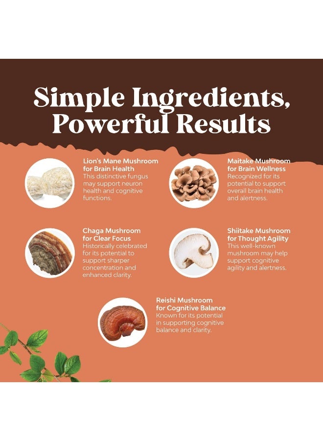 Natures Craft Nootropic Brain Focus Mushroom Supplement - Lions Mane Mushroom Complex and Reishi Mushroom Immune Support Adaptogen Blend - 10X Mushroom Blend for Natural Sugar Balance and Mental Focus - Image 4