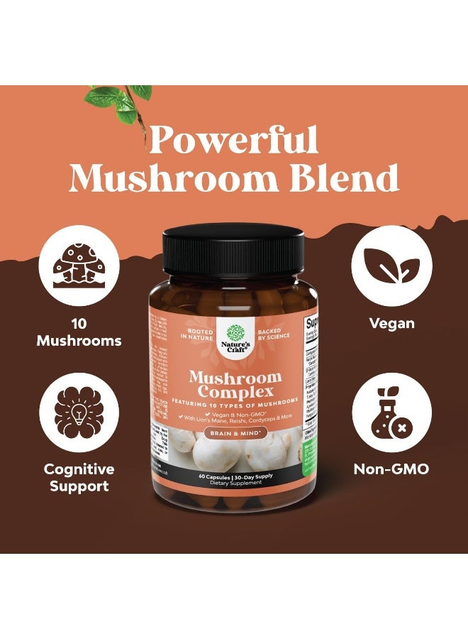 Natures Craft Nootropic Brain Focus Mushroom Supplement - Lions Mane Mushroom Complex and Reishi Mushroom Immune Support Adaptogen Blend - 10X Mushroom Blend for Natural Sugar Balance and Mental Focus - Image 3