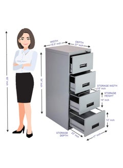 Laxmi KAPAT Laxmi KAPAT 4 Drawer Metal File Storage Cabinet with Central Locking System Can Store Upto 52 to 112 Files 3 Year Warranty Powder Coated 54 X 185 X 27 Inch Grey  - Image 3