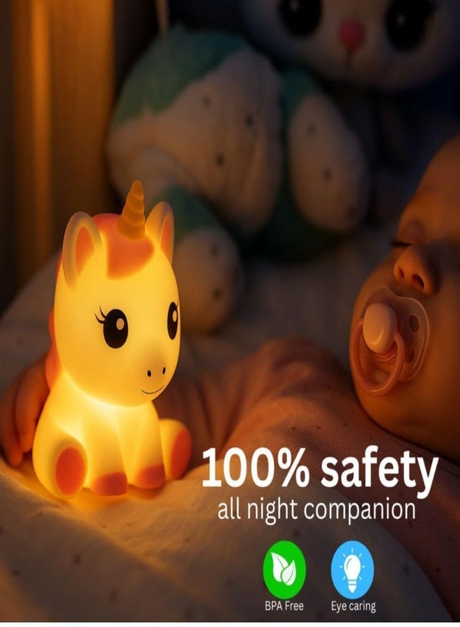 clean mitra 1 pcs Unicorn Night Lamp for Kids LED Bedside Light Cute Unicorn Night Light for Baby Room Bedroom Decor Touch Control Soft Silicone Lamp - Image 2
