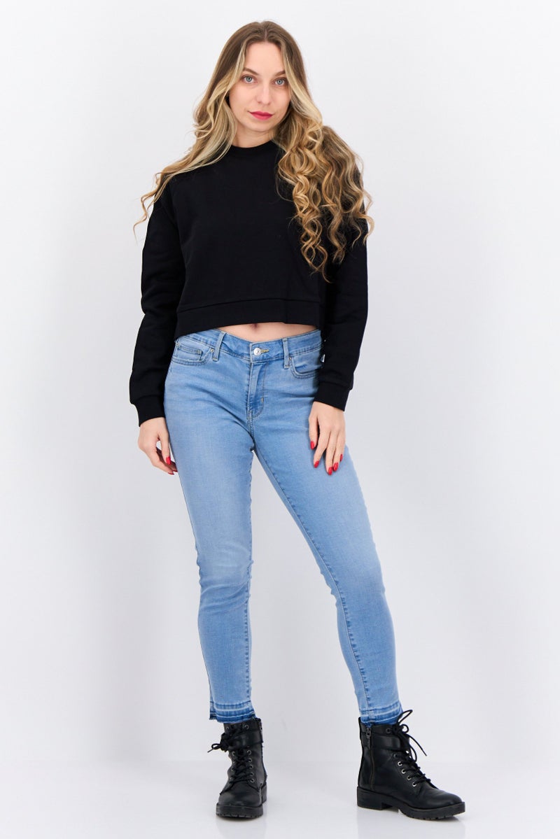 Lyle & Scott Women Crew Neck Solid Long Sleeves Crop Sweatshirt, Black - Image 2