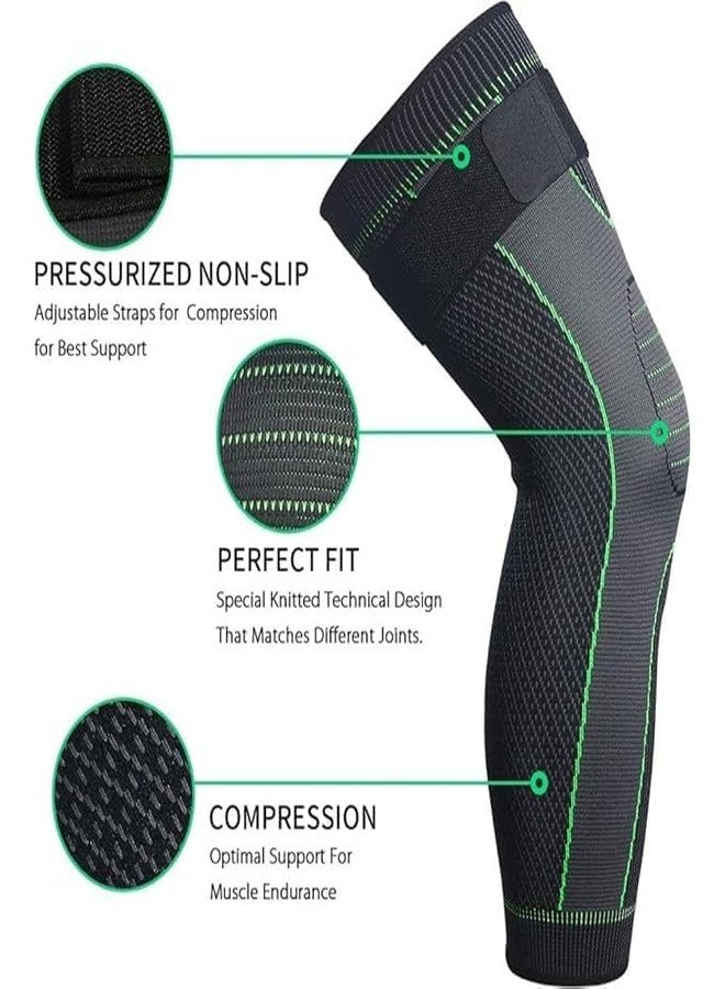 QTM Full Leg Sleeves Long Compression Leg Sleeve Knee Sleeves Protect Leg, for Man Women Basketball, Arthritis Cycling Sport. (GREEN, LARGE) - Image 2