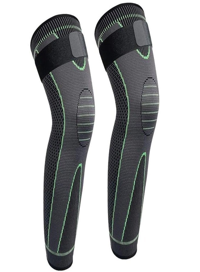QTM Full Leg Sleeves Long Compression Leg Sleeve Knee Sleeves Protect Leg, for Man Women Basketball, Arthritis Cycling Sport. (GREEN, LARGE) - Image 1