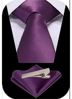 Tezzgelsin Men's Satin Tie Handkerchief and Silver Steel Tie Clip Set  - Image 2