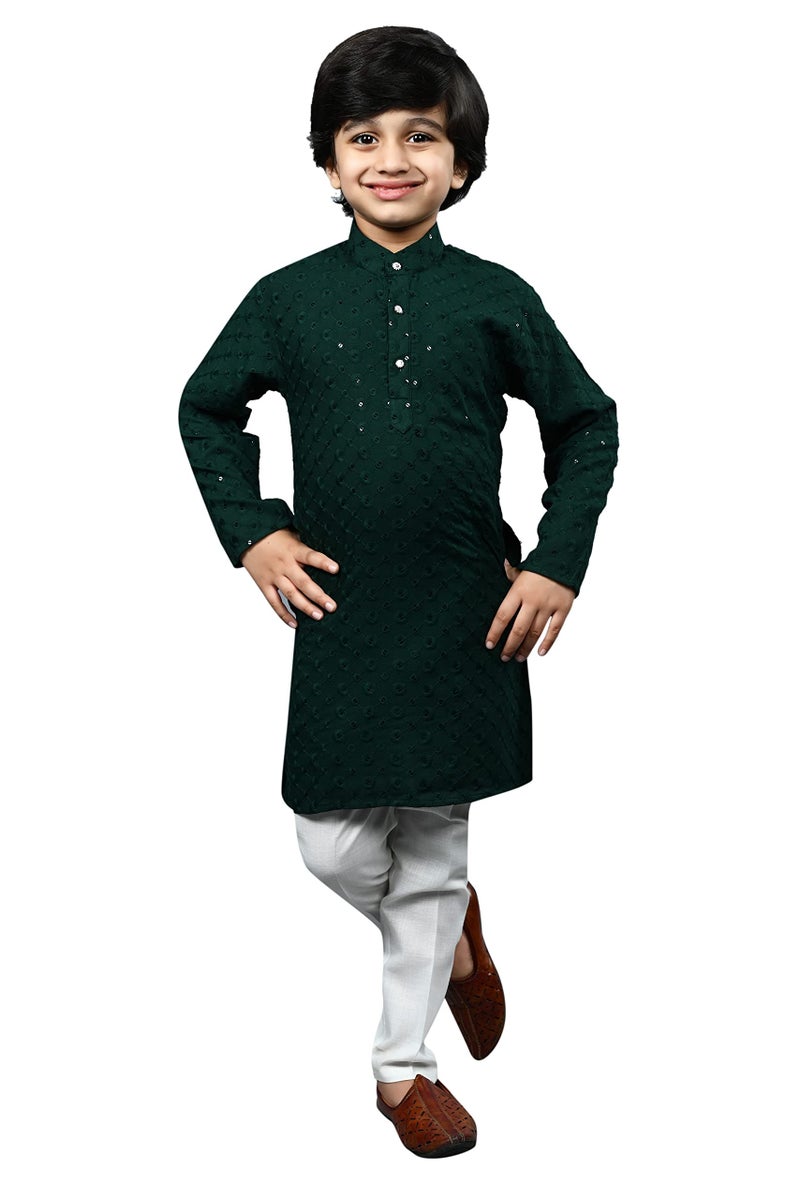 AHHAAAA Kid's Cotton Floral Sequin Print Embroidery Mirror Work Kurta With Pajama Set For Boys (Black, 2-3 Yrs) 503Mf, 2-3 Years - Image 1