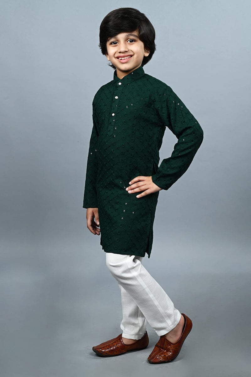 AHHAAAA Kid's Cotton Floral Sequin Print Embroidery Mirror Work Kurta With Pajama Set For Boys (Black, 2-3 Yrs) 503Mf, 2-3 Years - Image 4