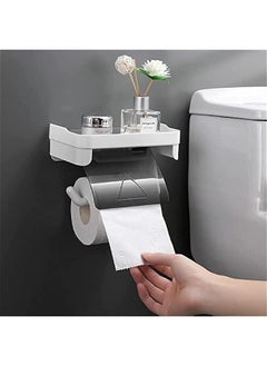 MIXDE Xspring Toilet Paper Holder, Self Adhesive Toilet Roll Holder, Toilet Paper Holder with Shelf, Wall Mount Toilet Paper Roll Holder, Toilet Tissue Holder for Bathroom, Kitchen, Washroom (White)  - Image 1