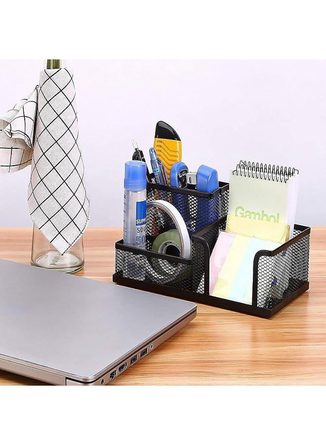 Desktop Metal Mesh Pen Holder Storage Organizer Accessories Home School Cards Black 3 Sections - Image 3