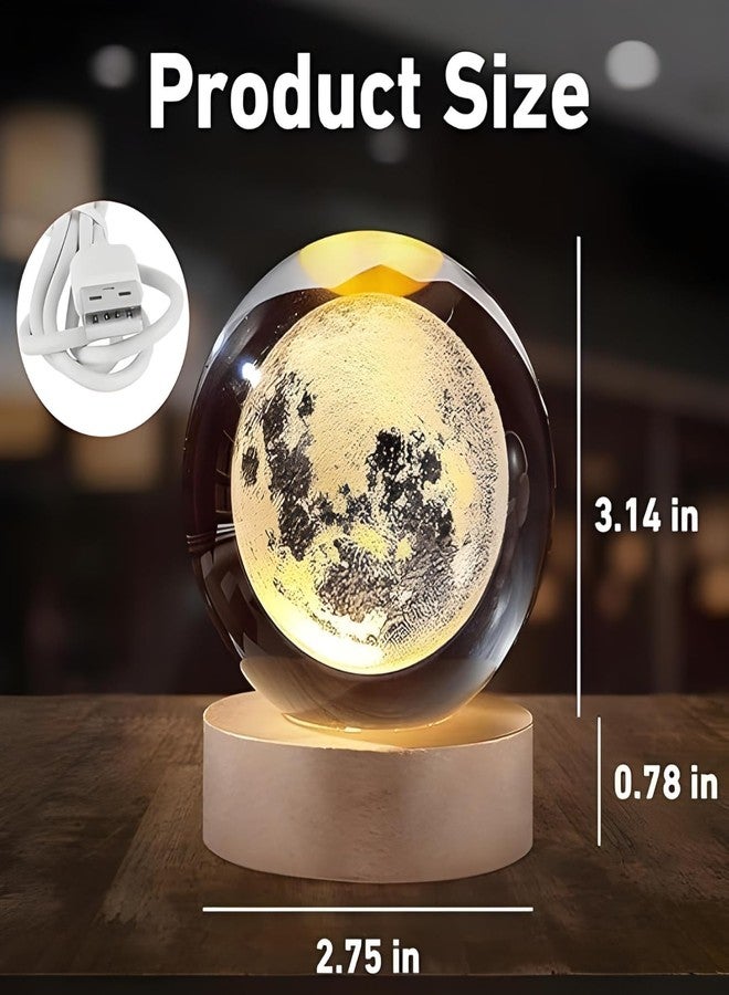 KMJSA |3D Galaxy Crystal Ball Night Lamp|Creative Engraved Night Light|USB Power LED Wooden Base Crystal for Home Decoration Birthday Gift for Teens|Boys, Girls(Warm White)(2.4inch) (Moon lamp-1) - Image 5