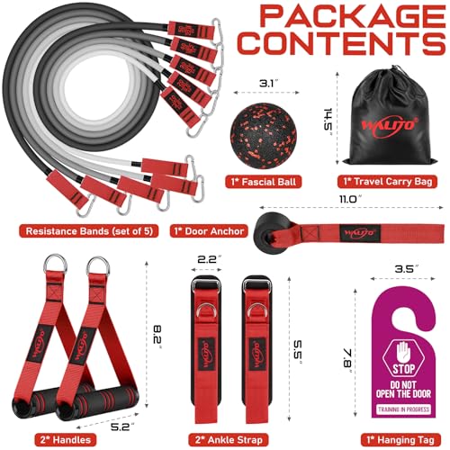 WALITO Resistance Bands Set - Exercise Bands with Handles, Door Anchor, Legs Ankle Straps, for Heavy Resistance Training, Physical Therapy, Muscle Training, Yoga, Home Workouts, Gym (Red 150Lbs) - Image 4