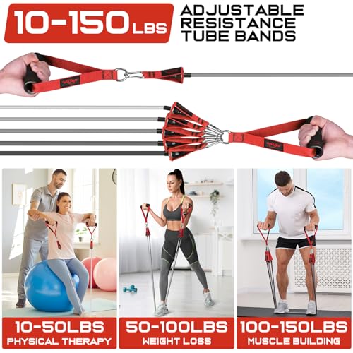 WALITO Resistance Bands Set - Exercise Bands with Handles, Door Anchor, Legs Ankle Straps, for Heavy Resistance Training, Physical Therapy, Muscle Training, Yoga, Home Workouts, Gym (Red 150Lbs) - Image 5
