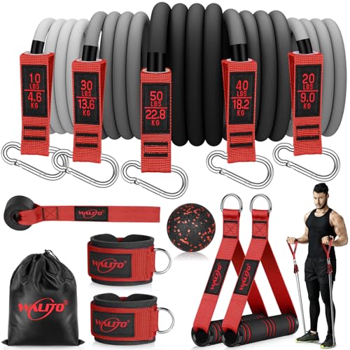 WALITO Resistance Bands Set - Exercise Bands with Handles, Door Anchor, Legs Ankle Straps, for Heavy Resistance Training, Physical Therapy, Muscle Training, Yoga, Home Workouts, Gym (Red 150Lbs) - Image 1