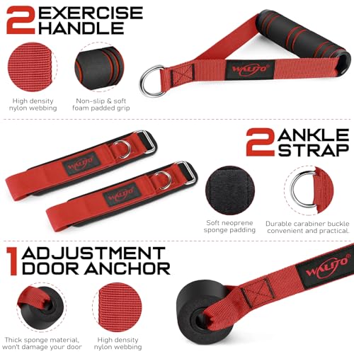 WALITO Resistance Bands Set - Exercise Bands with Handles, Door Anchor, Legs Ankle Straps, for Heavy Resistance Training, Physical Therapy, Muscle Training, Yoga, Home Workouts, Gym (Red 150Lbs) - Image 3