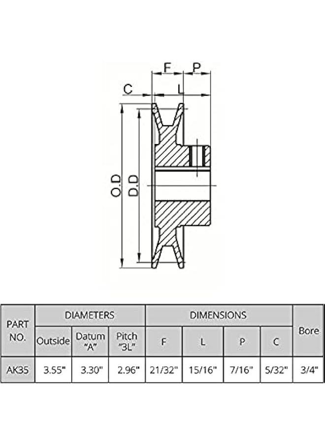 Arabest AK3534 Single Groove Web Sheaves, 3.55 OD 3/4 Bore V-Belt Sheave, A Belt Section, Cast Iron,for V-Belt  - Image 5