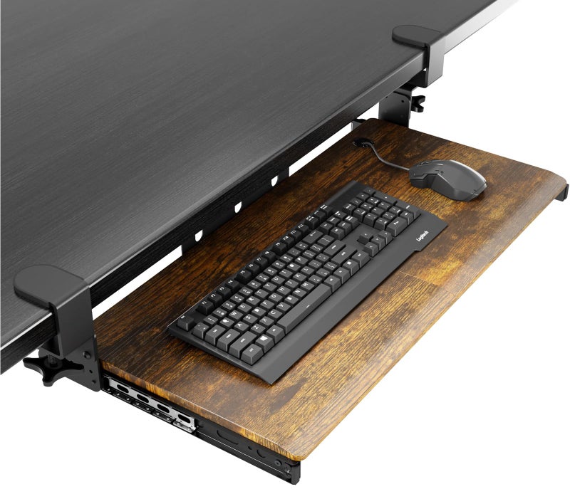 AX WABER Keyboard Tray Under Desk Pull Out with Extra Sturdy C Clamp Mount System, 27.3 (32.5 inch Including Clamps) x 11 Inch Slide-Out Platform Computer Drawer for Typing Vintage AX01WG02 - Image 2