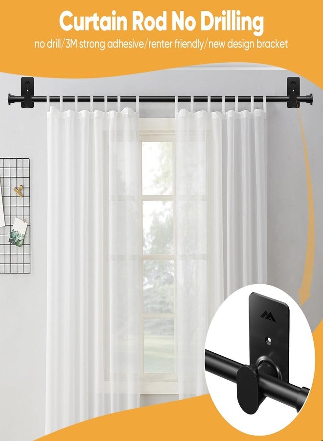 SIMEWIN No Drill Curtain Rods No Drilling for Windows 30 to 90 Inches,5/8 Inch Diameter No Drill Small Curtain Rod Set with 3M Adhesive Brackets, Black - Image 2