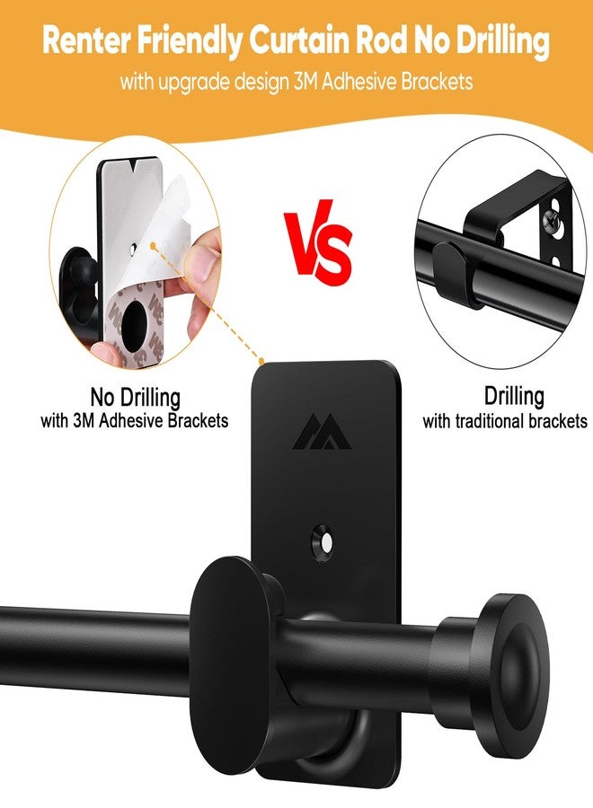 SIMEWIN No Drill Curtain Rods No Drilling for Windows 30 to 90 Inches,5/8 Inch Diameter No Drill Small Curtain Rod Set with 3M Adhesive Brackets, Black - Image 3