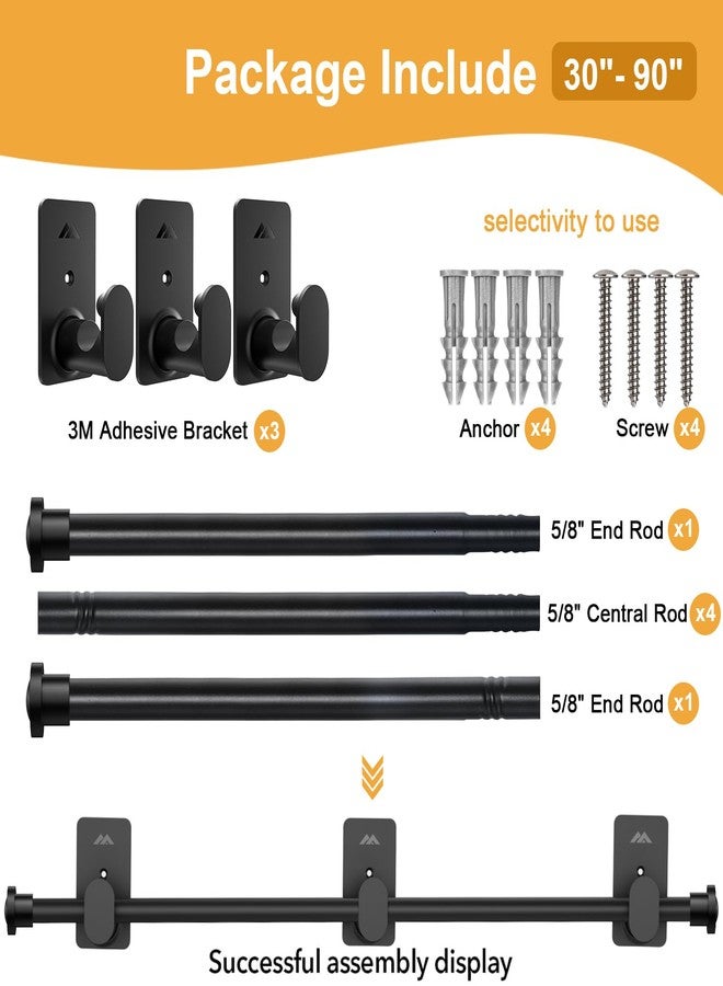 SIMEWIN No Drill Curtain Rods No Drilling for Windows 30 to 90 Inches,5/8 Inch Diameter No Drill Small Curtain Rod Set with 3M Adhesive Brackets, Black - Image 5