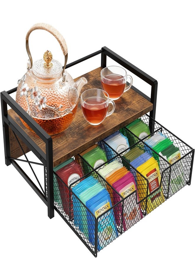 BCOZLUX Tea Bag Organizer, Wooden Tea Organizers and Storage Box with Drawer, Teabag Holder and Display Caddy for Countertop, Tea Station Chest Organizer (Rustic Brown) - Image 1