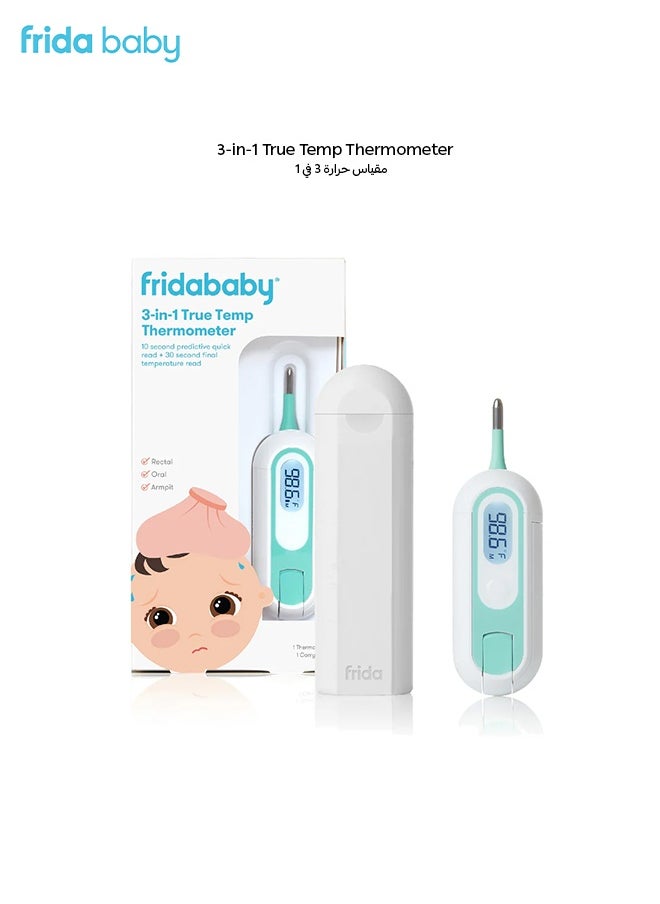 fridababy 3-in-1 True Temp Thermometer - Quick & Accurate Digital Baby Thermometer for Rectal, Oral & Armpit Use - LED Light, Flexible Tip, Water-Resistant  - Image 1