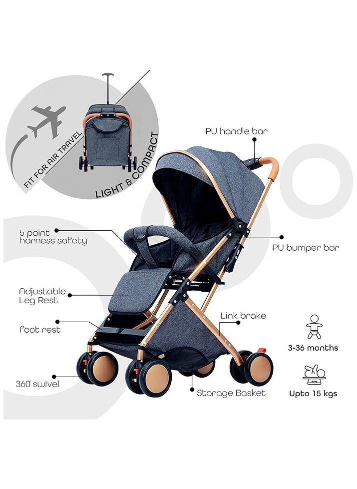 Everything For Kids Lightweight Travel Baby Stroller Compact Easy One-Hand Folding And Multi-Position Adjustable For Newborn with 5-Point Safety Harness  - Image 3