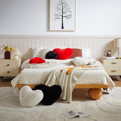 EastTree Heart Pillows, Black Heart Shaped Pillows, Love Throw Pillows Gifts, Ultra Soft Faux Rabbit Fur Small Cute Pillows, Women Girls Kid Room Decor 10x13 Inch - Image 3