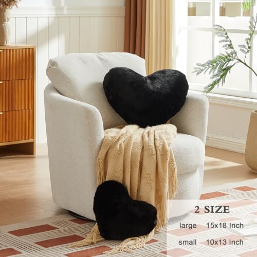 EastTree Heart Pillows, Black Heart Shaped Pillows, Love Throw Pillows Gifts, Ultra Soft Faux Rabbit Fur Small Cute Pillows, Women Girls Kid Room Decor 10x13 Inch - Image 2