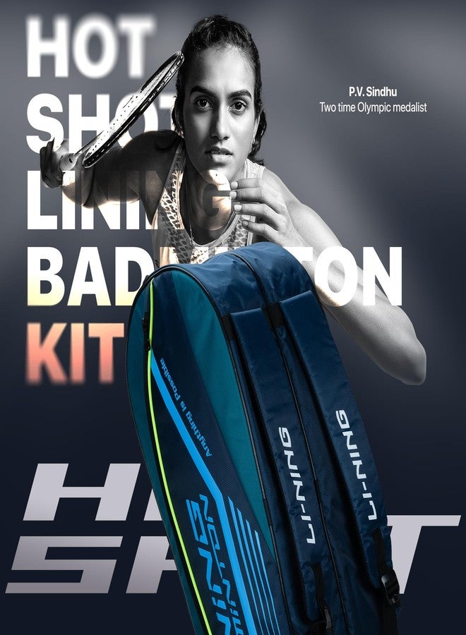 Li-Ning Hot Shot Triple Zipper Polyester Badminton Kit Bag (Teal/Deep Sea) | Easy - Access Compartments | Spacious | Unisex - Men, Boys, Girls, Women - Image 2