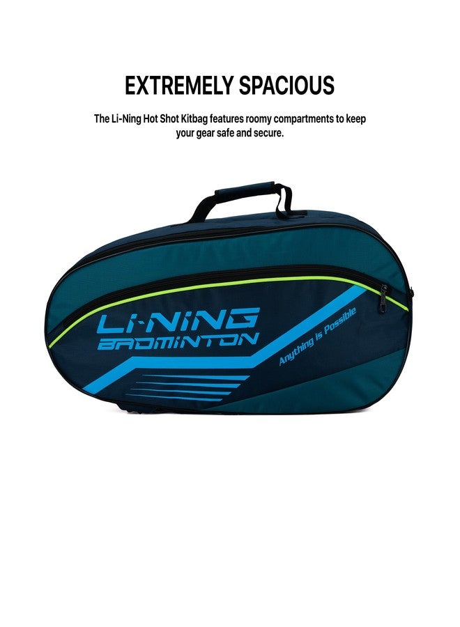 Li-Ning Hot Shot Triple Zipper Polyester Badminton Kit Bag (Teal/Deep Sea) | Easy - Access Compartments | Spacious | Unisex - Men, Boys, Girls, Women - Image 3