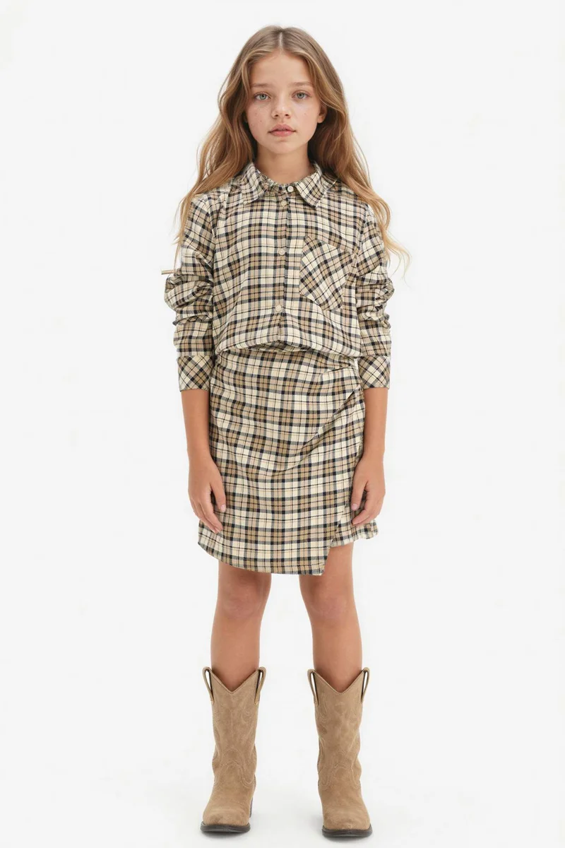 ديفاكتو Girl Oxford Plaid Long Sleeve Shirt