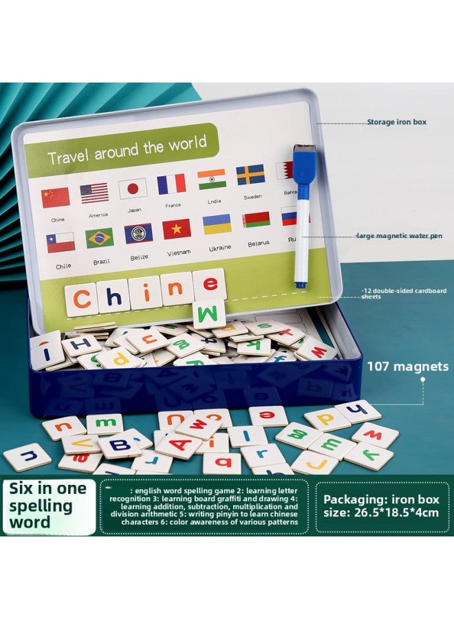 يتعلم الأطفال الحروف الإنجليزية وتهجئة الكلمات وألعاب تدريب اللغة الإنجليزية ورياض الأطفال والتعليم المبكر ألعاب تعليمية - اللون: صندوق حديد كبير لعبة تهجئة الحروف الإنجليزية والكلمات - Image 1