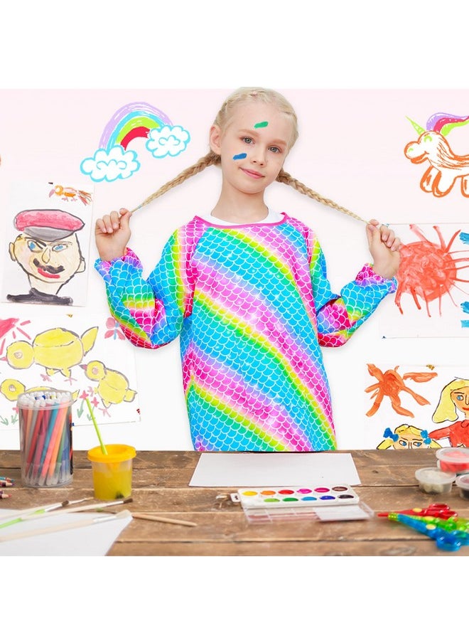 Sylfairy - Kids Art Smocks For Painting Waterproof Artist Rainbow Unicorn Aprons For Children Long Sleeve Toddler Apron Smock With Pocket 312 Years (Rainbow Mermaid Medium37 Years) - Image 1