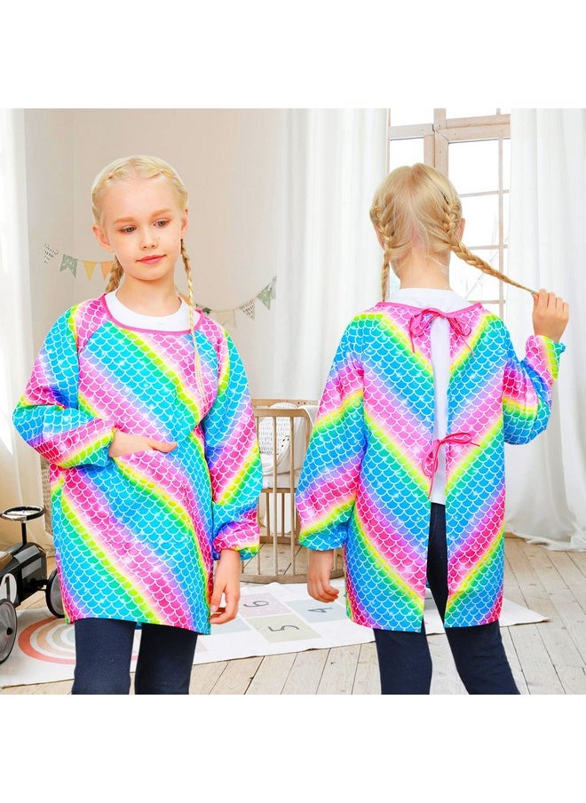 Sylfairy - Kids Art Smocks For Painting Waterproof Artist Rainbow Unicorn Aprons For Children Long Sleeve Toddler Apron Smock With Pocket 312 Years (Rainbow Mermaid Medium37 Years) - Image 1