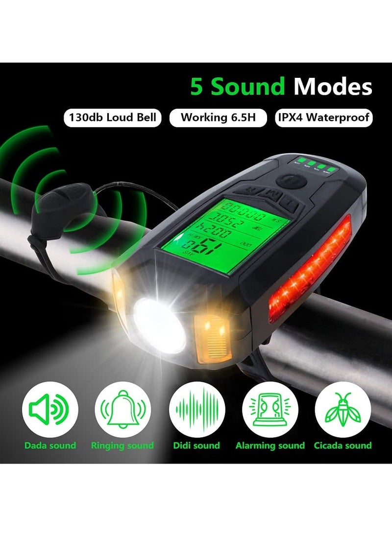 Y&D Bike Speedometer with Horn and Light Set USB Rechargeable for Waterproof Odometer Cycling Front Tail All Mountain Road - Image 4