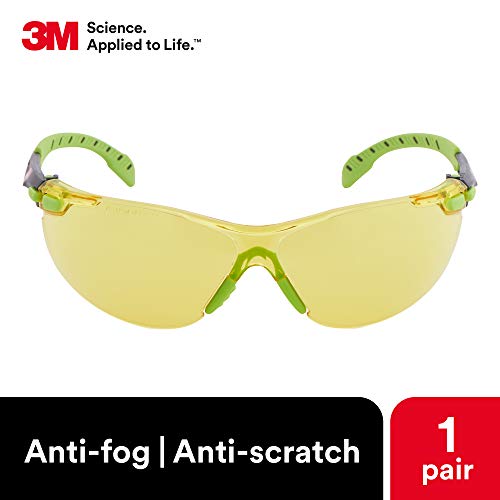 3M Safety Glasses, Solus 1000 Series, ANSI Z87, Scotchgard Anti-Fog, Amber Lens, Green/Black Frame - Image 4