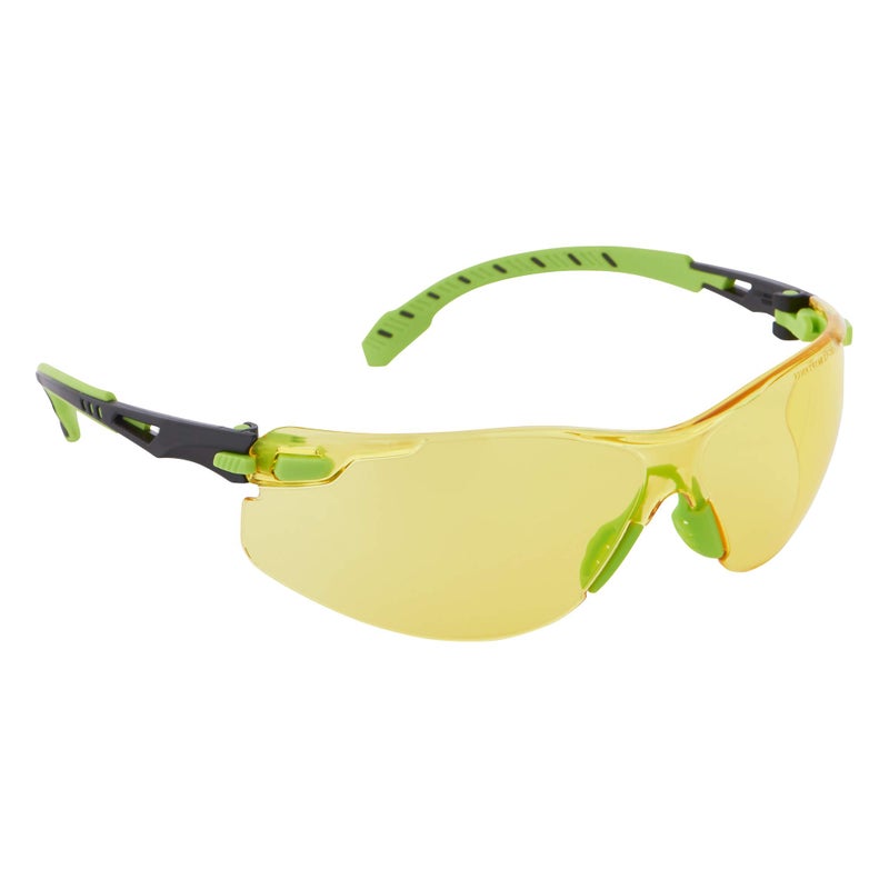 3M Safety Glasses, Solus 1000 Series, ANSI Z87, Scotchgard Anti-Fog, Amber Lens, Green/Black Frame - Image 2