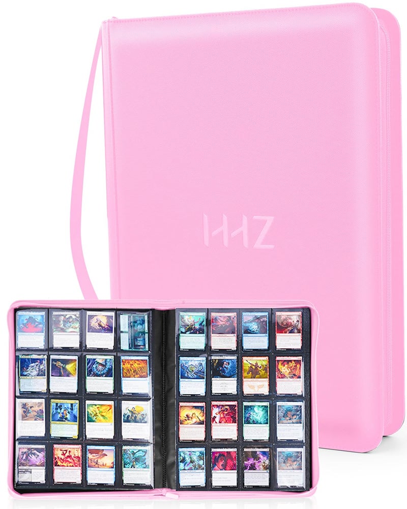 HHZ 16-Pocket Card Binder - Card Binder Hold 832 Cards with Durable PU Leather & Side Loading for Baseball, Sport, MTG, TCG, PKM, Game Cards, Regular Cards Binder Double Sided Pocket Collector Album(Pink) - Image 1