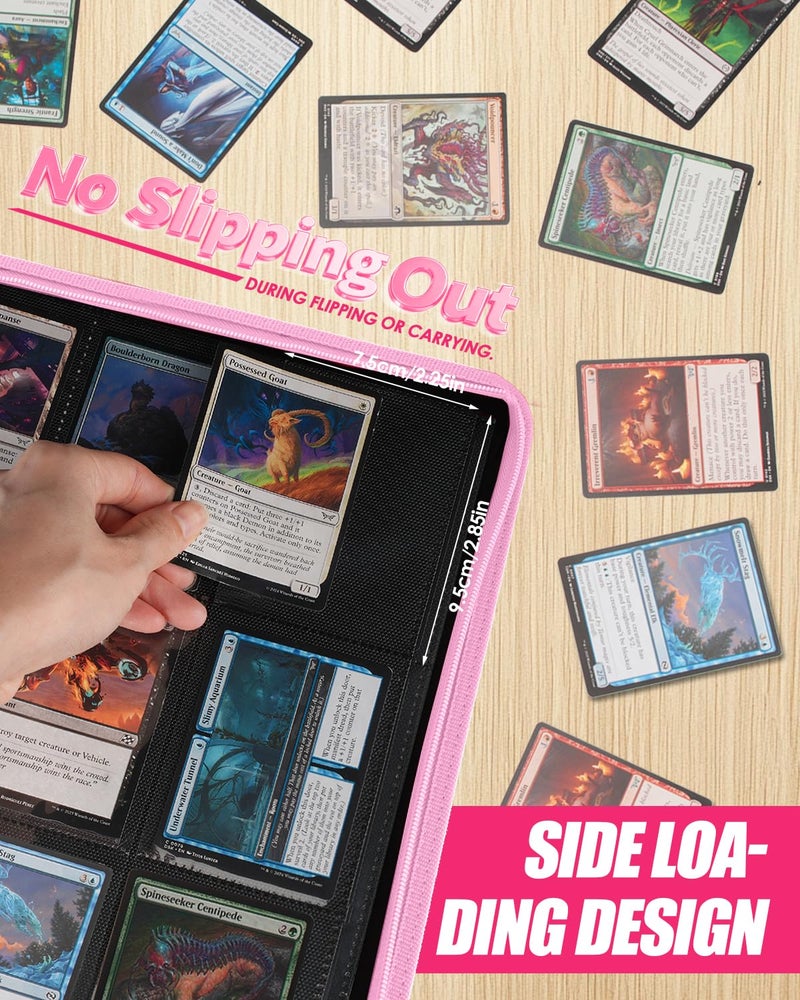 HHZ 16-Pocket Card Binder - Card Binder Hold 832 Cards with Durable PU Leather & Side Loading for Baseball, Sport, MTG, TCG, PKM, Game Cards, Regular Cards Binder Double Sided Pocket Collector Album(Pink) - Image 4