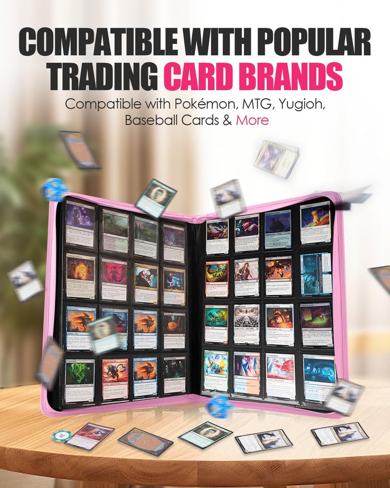 HHZ 16-Pocket Card Binder - Card Binder Hold 832 Cards with Durable PU Leather & Side Loading for Baseball, Sport, MTG, TCG, PKM, Game Cards, Regular Cards Binder Double Sided Pocket Collector Album(Pink) - Image 5